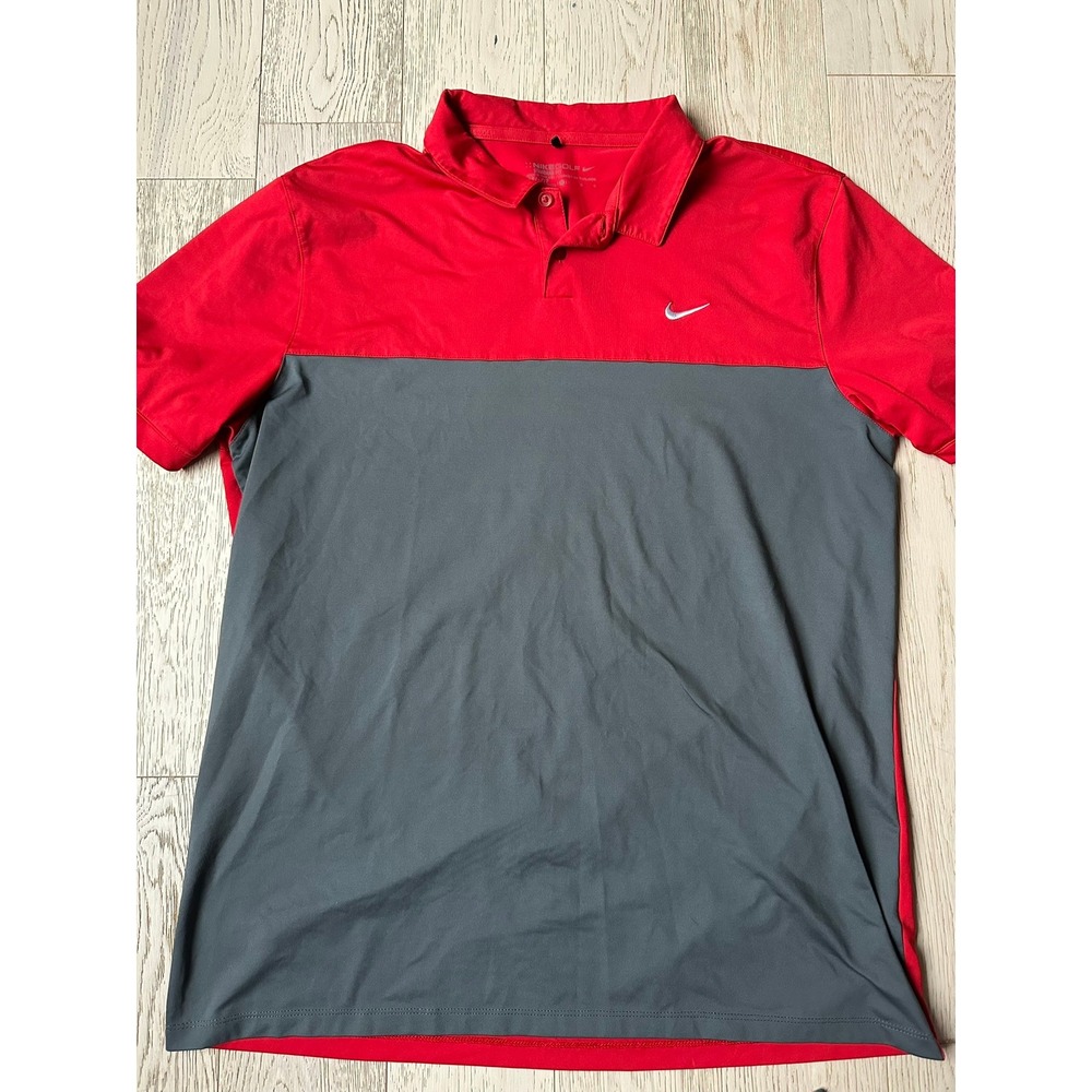 Nike Golf Mens Dri-FIT Polo Shirt Red Gray Colorblock Standard Fit Large